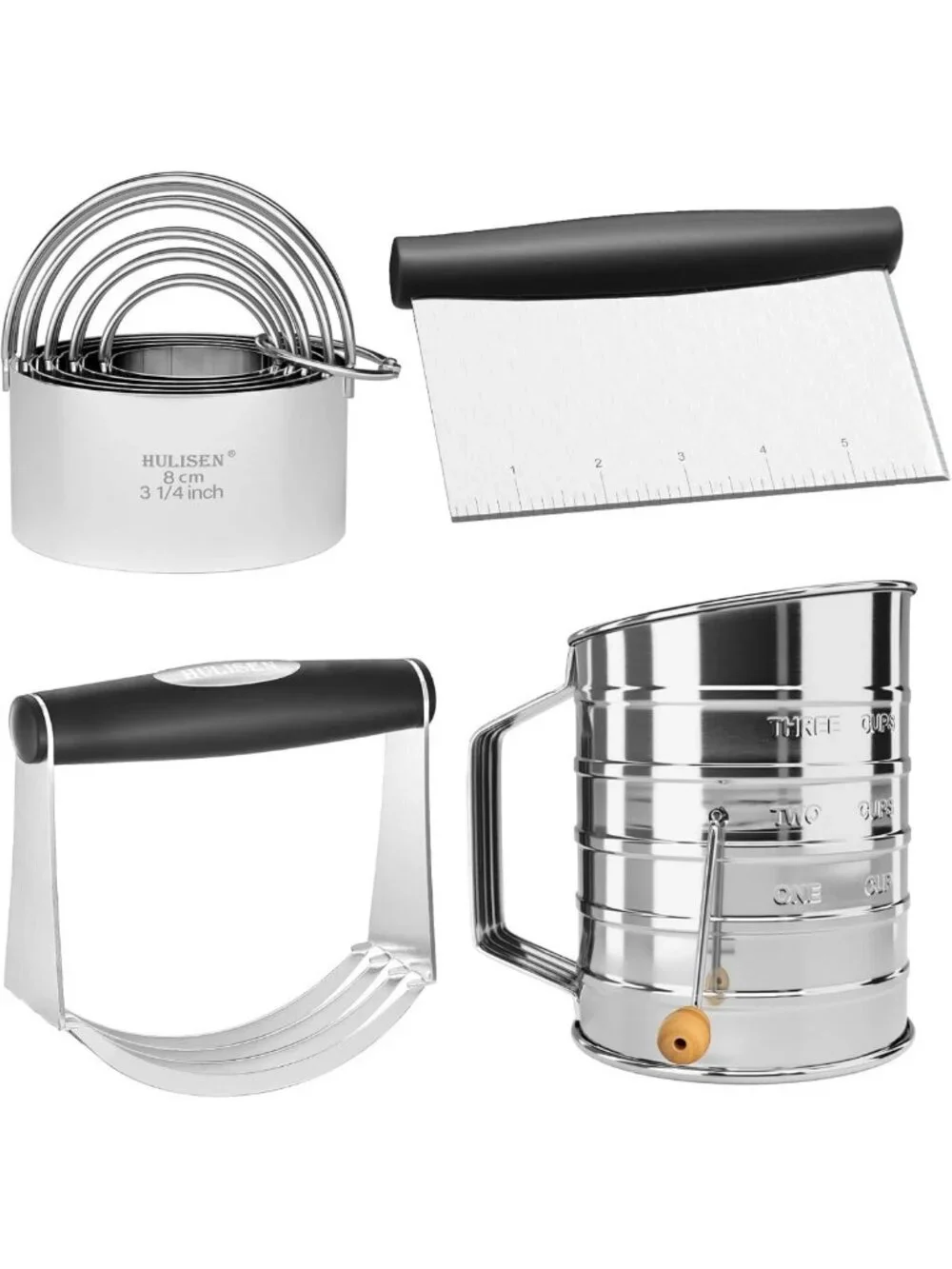 4-Piece Professional Baking Set: Pastry Cutter, Dough Blender & Sifter Tools
